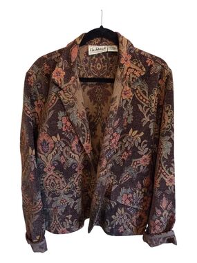 Flashback Women's Floral Tapestry Blazer - Multitone Brown Size Xl
